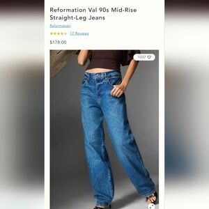 Reformation Val 90s Mid-Rise Straight-Leg Jeans in Classic Blue